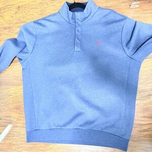 Polo Ralph Lauren Blue 1/4 snap Sweater with Red Logo
